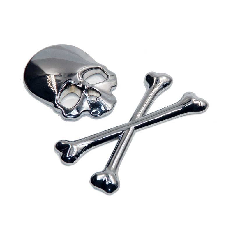 T Tocas 3D Skull Crossbone Car Metal Badge Sticker Decal Emblem Skeleton Emblem Badge for Trucks Motorcycle (Silver) - Image 2
